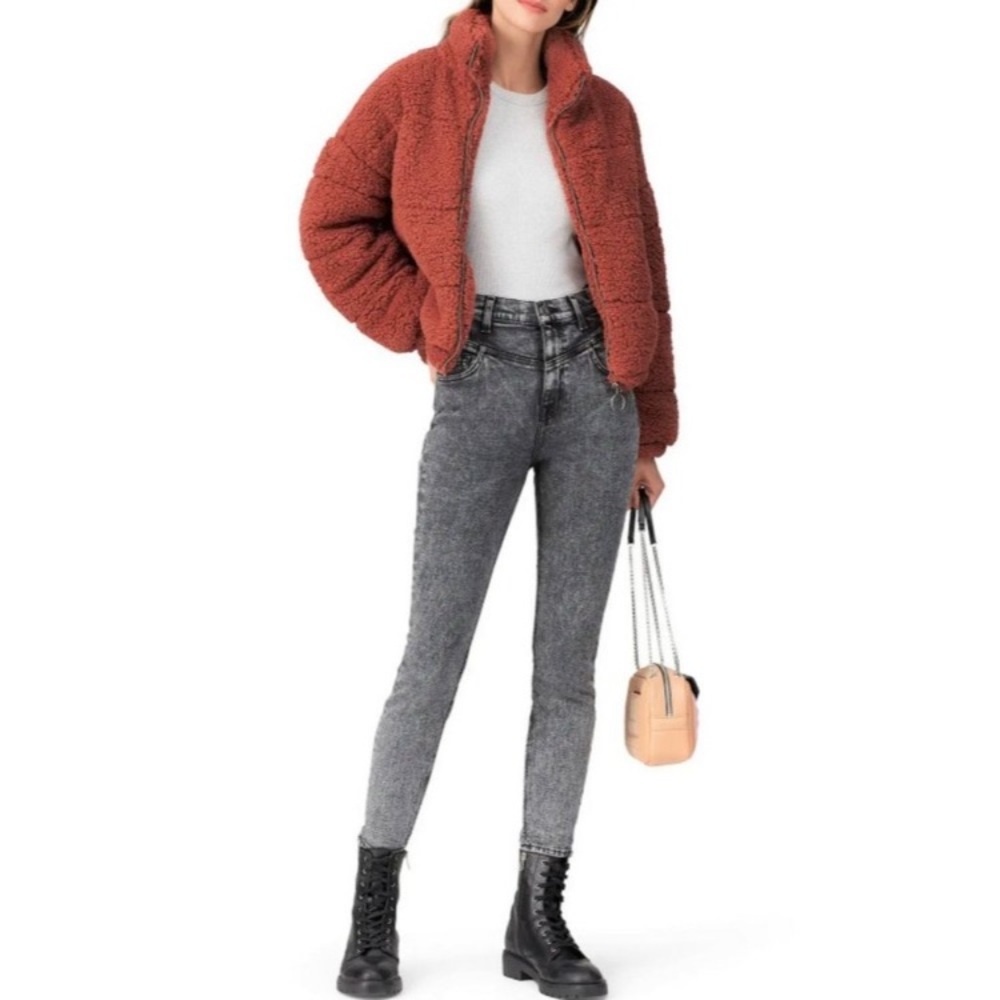 (A7) LOUNA Rust Sherpa Puffer Teddy Bear Jacket, Size‎ Medium